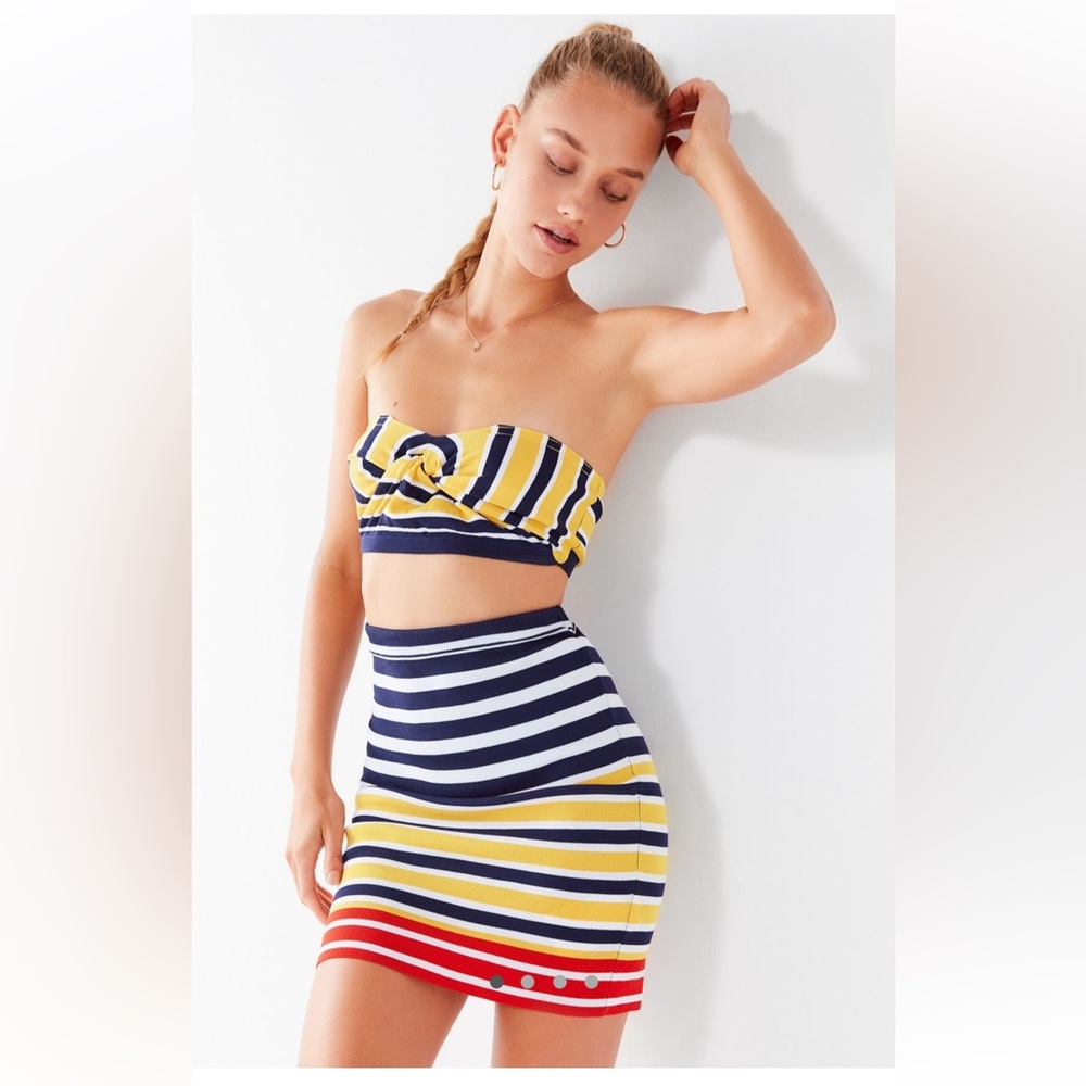 UO Apollo Striped Bandeau Top & Skirt Bodycon Set